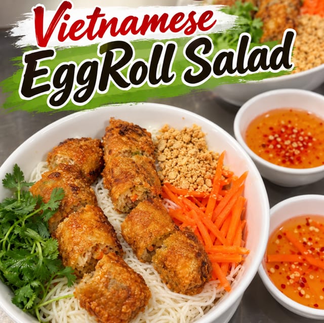 Vietnamese Egg Rolls Over Rice Noodle Salad.