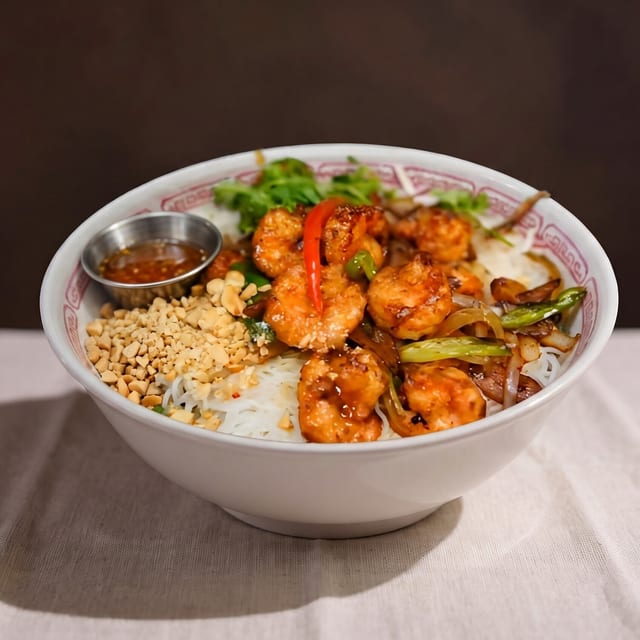 Shrimp Over Rice Noodle Salad.