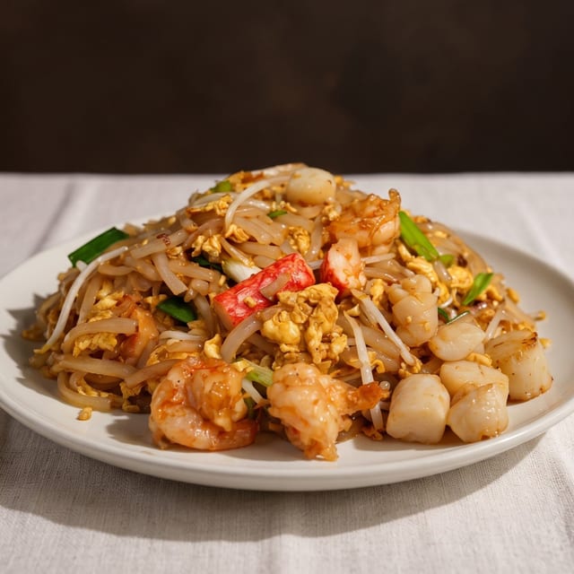 "Lort Cha" Short Noodle Stir Fried with Shrimp.